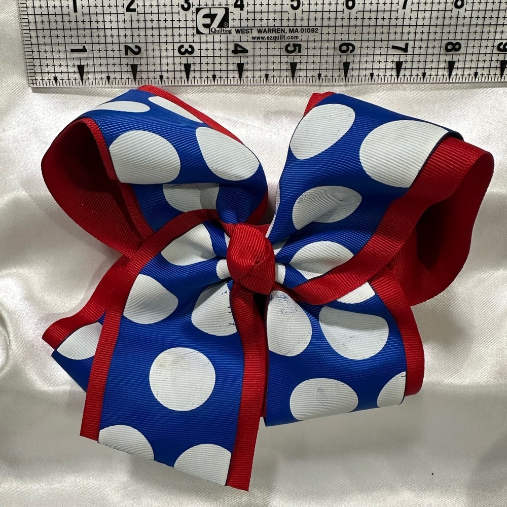 Polka Dot Mega Hair Bow - Blue, White & Red-bundle 2 or more & save on ship - Picture 4 of 7